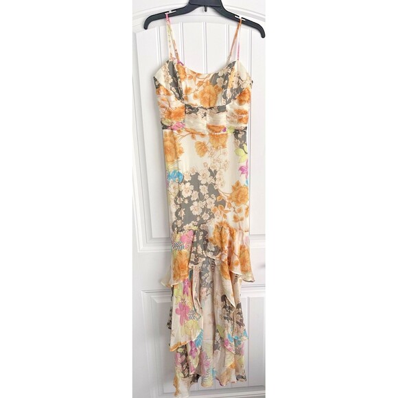 GUESS Women's Sleeveless High-Low Vicky Maxi Dress Floral Print Butter Yellow S - Picture 9 of 16
